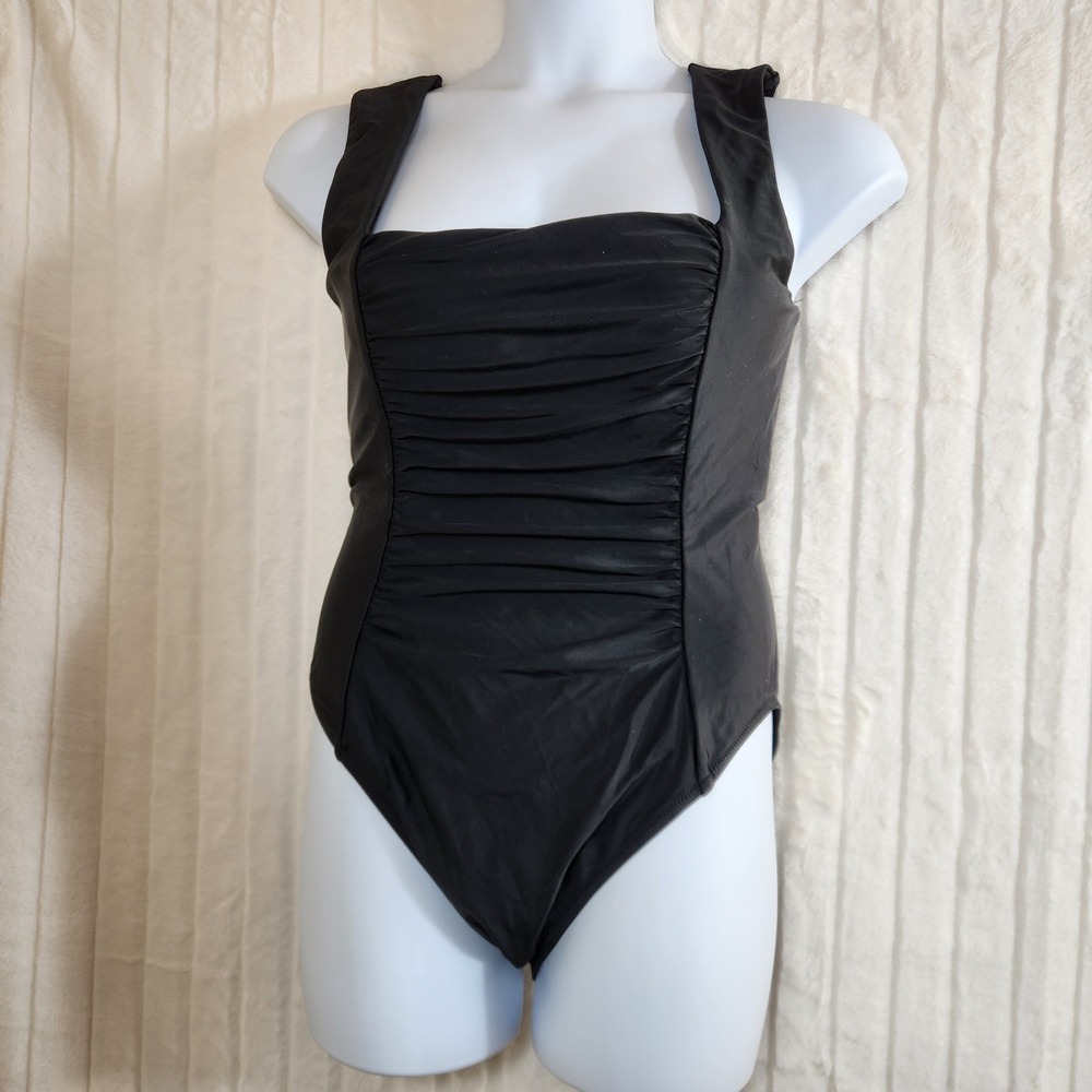 NEW J.Crew Womens Ruched One-Piece Swimsuit Black Size 16 BF179 Re-Imagined NWT